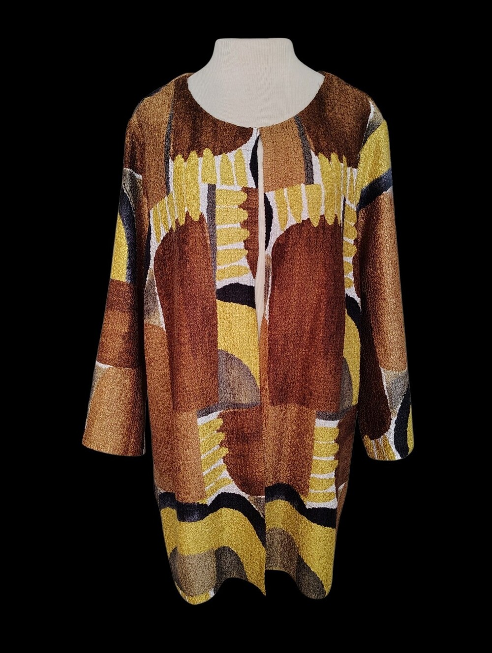 NWT Chico’s Crushed Abstracts Printed 3/4 Sleeves Jacket Neutral Size 3